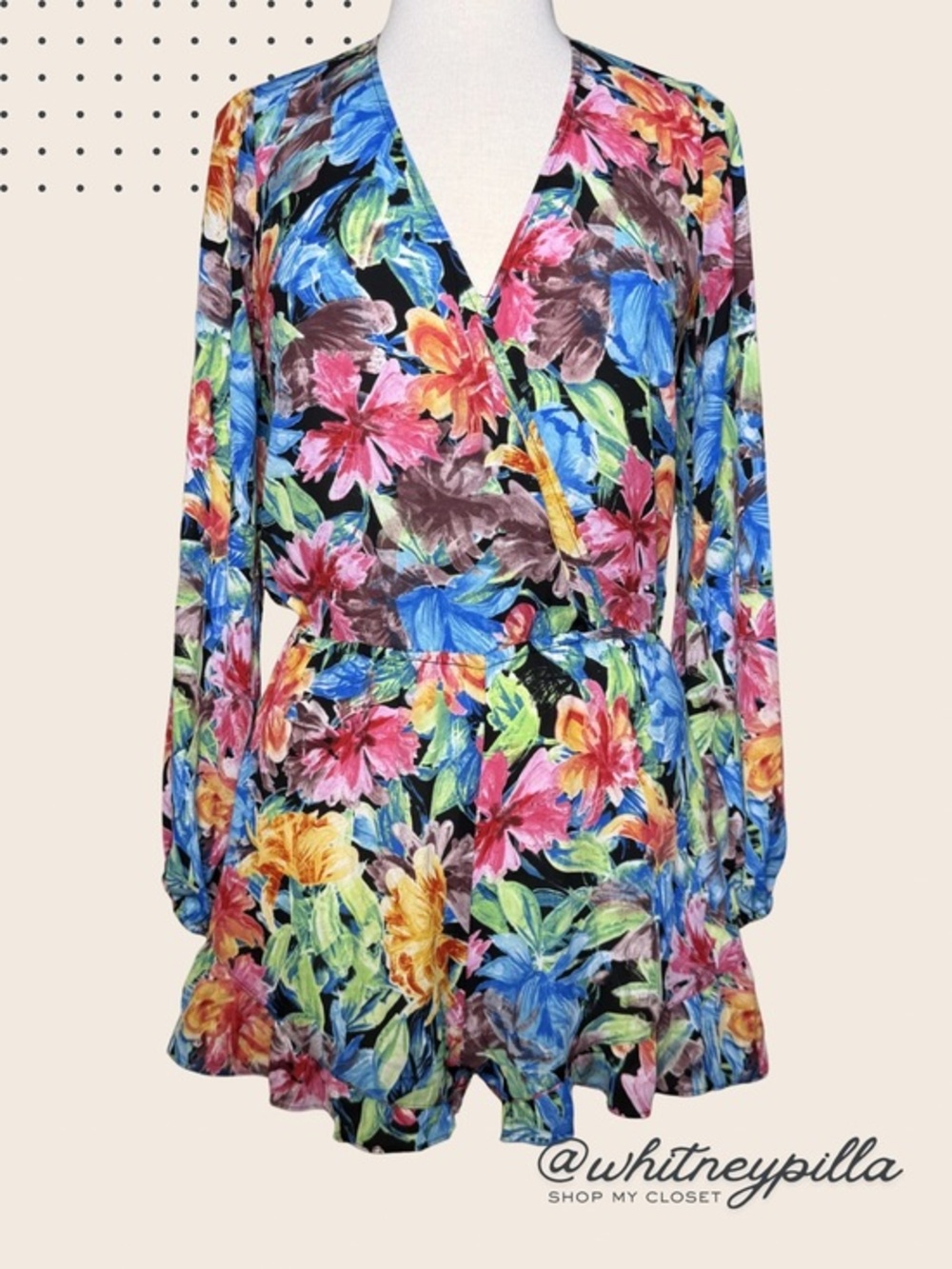 Show Me Your Mumu Black Multi-Color Floral Long sleeve Romper Coverup Size Small